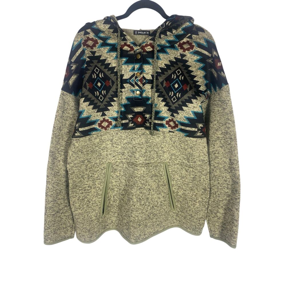 Sheilay Geometric Aztec Pattern Gray Pullover Hoo… - image 1
